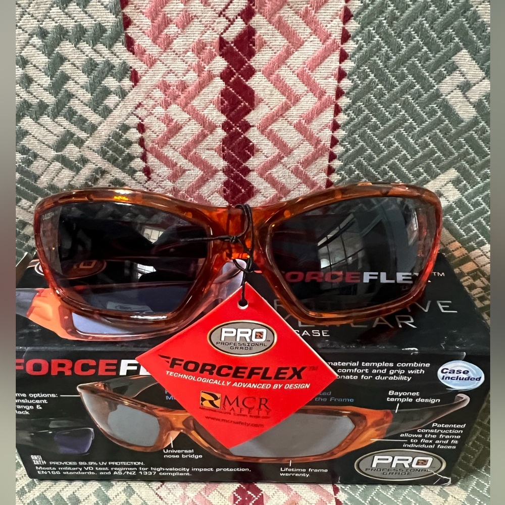 New in box, MCR Safety Forceflex protective eyewear with case.